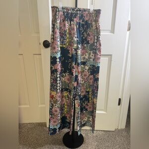 Floral Patchwork Wide-Leg Pull On Pants Boho